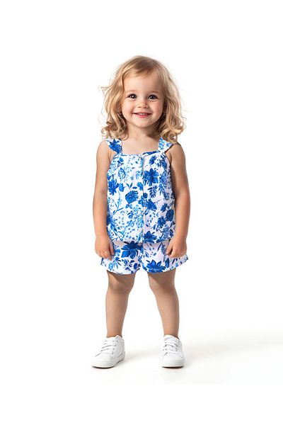 Bonfino Bonfino Viscose Woven Sleeveless Front Open Top & Shorts Co-Ord Set With Floral Print - Blue