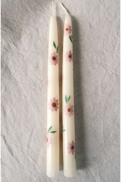 YABA 2 ADET ÇİÇEK DESENLİ MUM