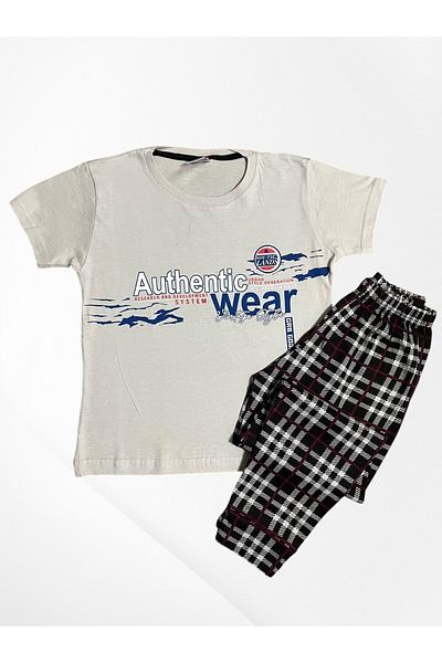 Pijamakids Boys' 100% Cotton Authentic Patterned Six Plaid Gray Black Short Sleeve Seasonal Pajama Set