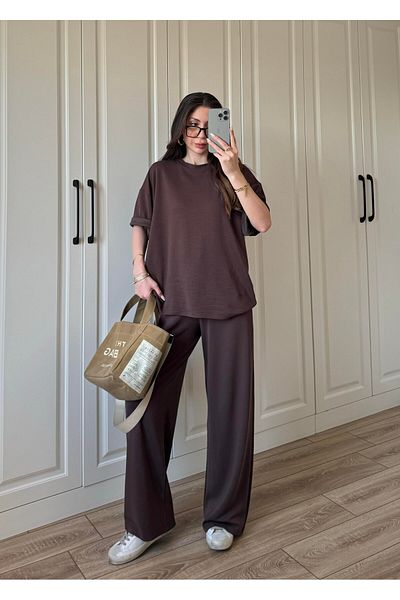 solena sln Γυναικείο T-Shirt Παντελόνι με λαιμόκοψη Modal Σετ δύο τεμαχίων