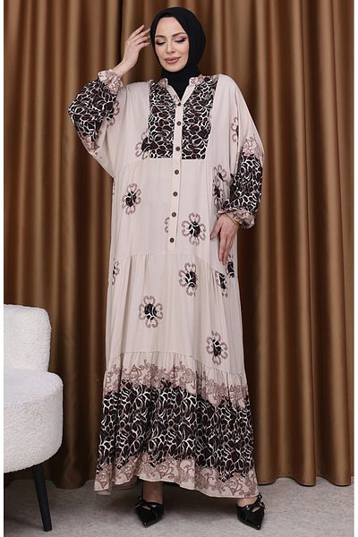 sefamerve Φόρεμα με σχέδια Leopard Garnish 5576-05 Mink