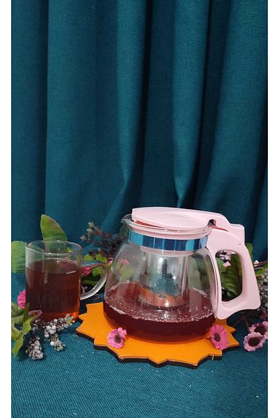 ORTAKÖY CENNETİ Luxury 900 ml Glass Teapot with Strainer-Tea Maker over the Teapot Single Herb Tea Infuser Rose Pink Colored