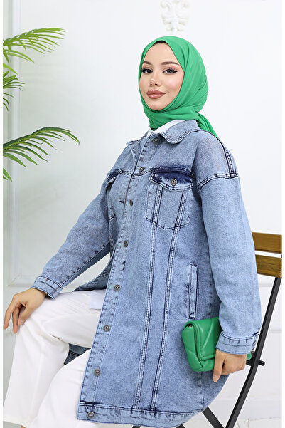 sefamerve Oversize Kot Ceket 2746-02 Açık Mavi