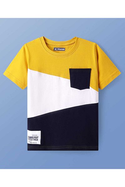 Pine kids Pine Kids Cotton Knit Half Sleeves Cut & Sew T-Shirt - Multicolor