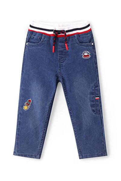 Babyhug Babyhug Full Length Rocket Patch Stretchable Denim Jogger - Blue
