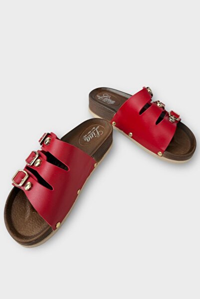 Liger Women's Daily Slippers Buckle Three Strips Stylish Orthopedic Summer Home Beach Vacation Work Slippers Red