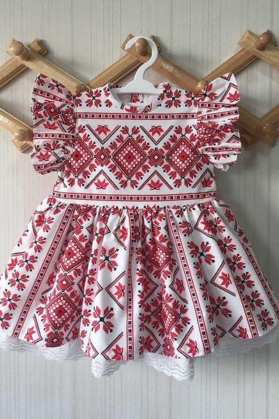 Bertuğ Bebek Ruffle Detailed Ethnic Patterned Poplin Red White Girl's Baby Dress