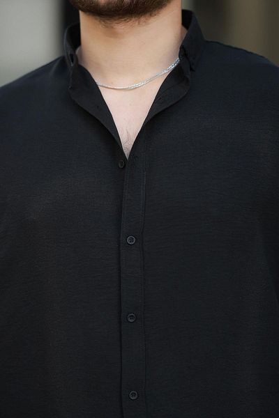 Valiberta Soft Textured Half Oversize Men's Shirt - Black