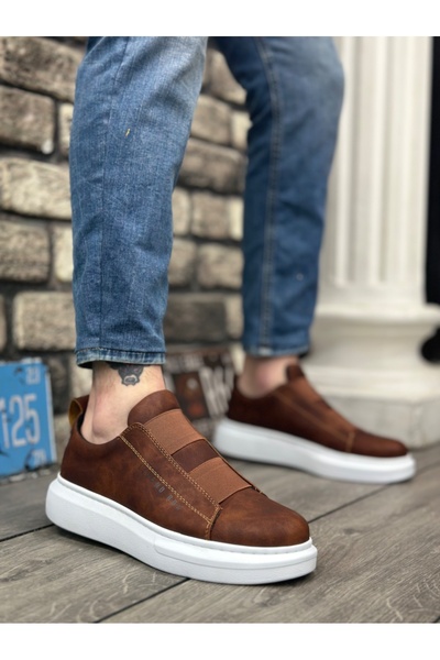 EBRUS TREND Et0307 Thick High Sole Double Tape Tan White Men's Shoes