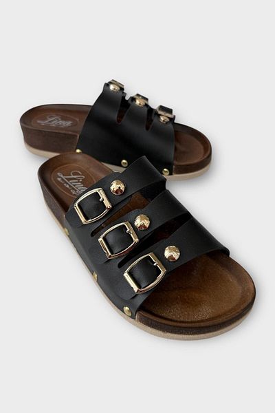 Liger Women's Daily Slippers Buckle Three Strips Stylish Orthopedic Summer Home Beach Vacation Work Slippers Black