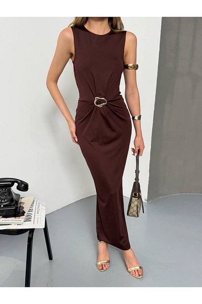 AFA Φόρεμα Midi Length Plain Maxi με λεπτομέρεια αξεσουάρ - Αποφοίτηση - Γάμος - Χένα - Αρραβώνας