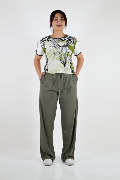 BUSEM Elastic Waist Double Pocket Wide Leg Trousers Khaki