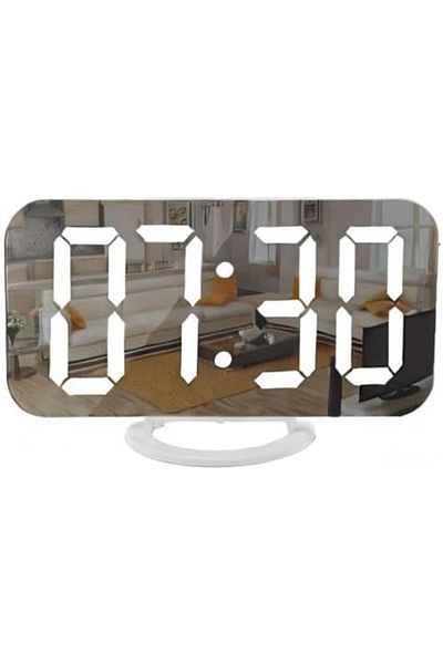 COOYA Digital Clock, LED Large Display Mirror Surface with 3 Levels Brightness, Dual USB Ports, White