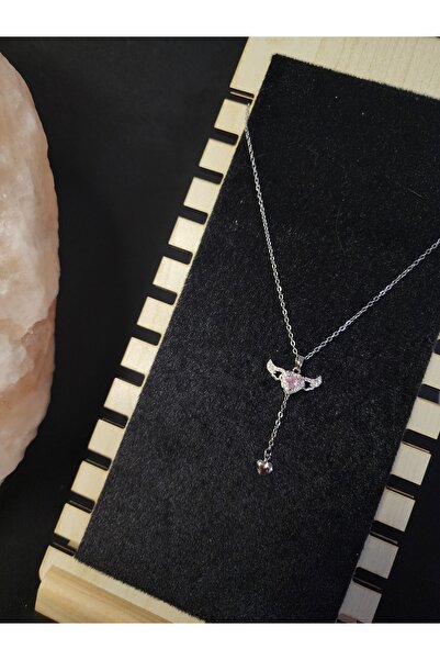 ALLEGRİA قلادة على شكل قلب من الفولاذ الوردي الفضي