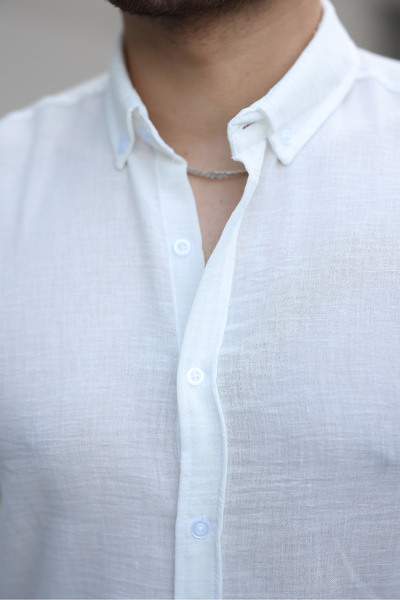 Mero Life Ανδρικό λευκό βασικό 100% βαμβακερό ύφασμα μακρυμάνικο φαρδύ πουκάμισο