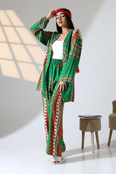 forte bella Ethnic Pattern Trend Maxi Kimono Pants Set