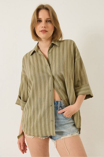 Bianco Lucci Damen-Jacquard-Hemd mit halben Ärmeln 60283201