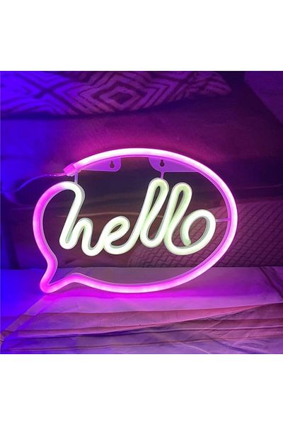 COOYA Hello Neon Sign, USB/Battery LED Light for Bedroom/Bar/Game Room, Art Deco Style (Blue)