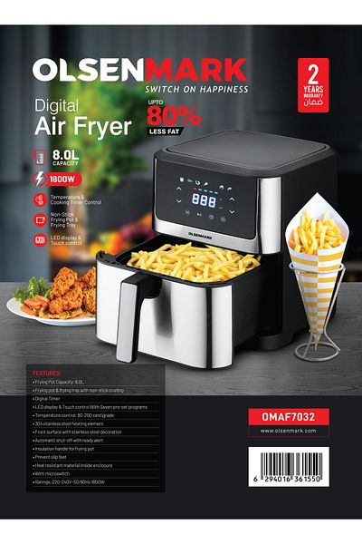 Olsenmark Digital Air Fryer  8 L 1800 W OMAF7032 Silver