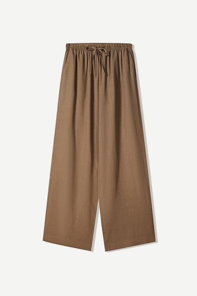 Bershka Linen blend trousers with an elasticated waistband