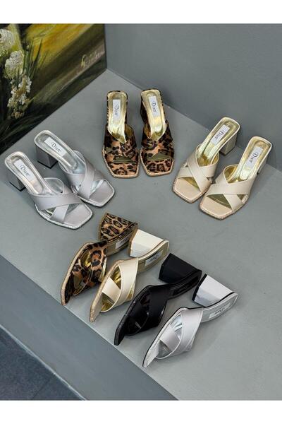 DİVA Ασημί Σατέν Πέτρινες Γόβες Παντόφλες