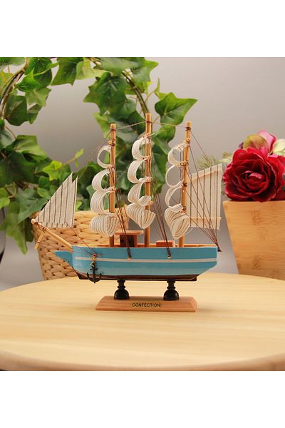 HEDİYEBİZİZ Wooden Sailing Ship - Turquoise