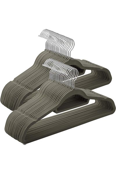 DERİK Simurg 50 Pack Velvet Hanger Κρεμάστρα κοστουμιών πάχους 0,6 cm με αντιολισθητική επιφάνεια, δύο έλξεις