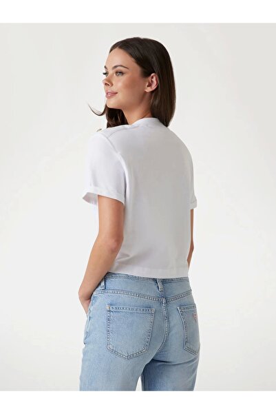 Guess Cn Ss Cropped Washed Logo Tee Women's White T-Shirt W5Gi15K8Fq4-G011