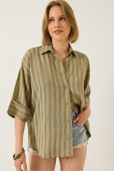 Bianco Lucci Damen-Jacquard-Hemd mit halben Ärmeln 60283201