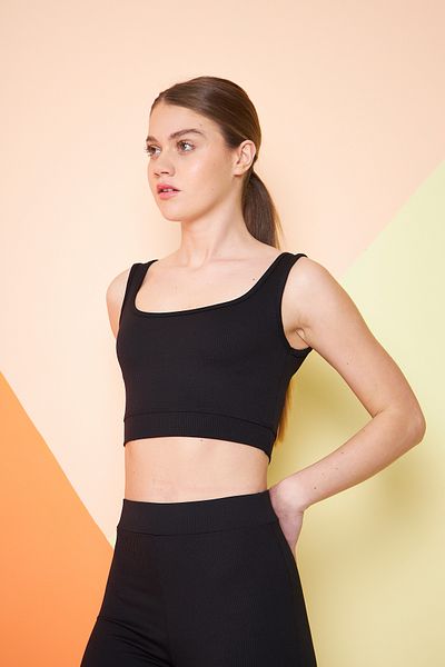 THIFF GYMWEAR طقم بوستير محبوك مرن بياقة مربعة وضلع مكون من 3 قطع