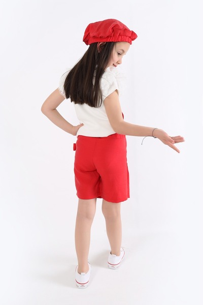 aden kids Kız Çocuk Şort Etekli Takım Ve Şapka Hediyeli | 2-8 Yaş Yazlık Spor Takım |