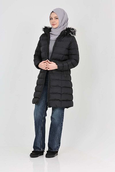 S&V TEKSTİL Women's Black Hijab Puffer Coat