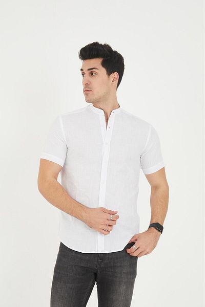 jack carisma Κοντό μανίκι Judge Collar 100% βαμβακερό λινό υφή Πουκάμισο με λεπτή εφαρμογή