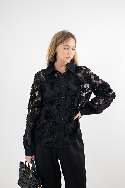 Butik Suat Lazer Kesim Gül Detay Gömlek