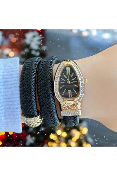 Weluxa Wl00102y ساعة يد نسائية موديل ثعبان اللون أسود