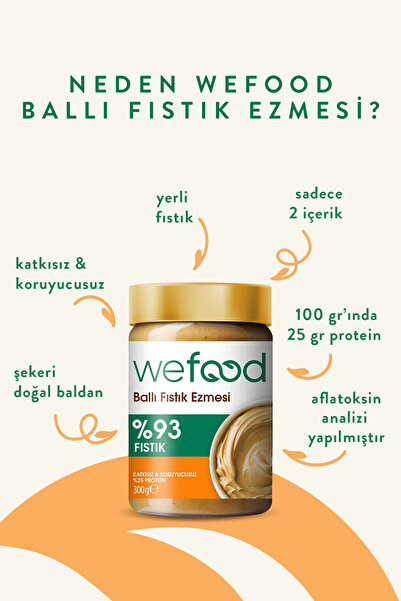 Wefood Şekersiz Ham Ballı Fıstık Ezmesi 300 gr (Fıstık Parçacıklı).