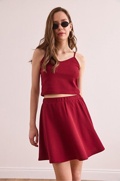 Olalook Women's Burgundy Skirt Blouse Textured Suit Tkm- 19000373