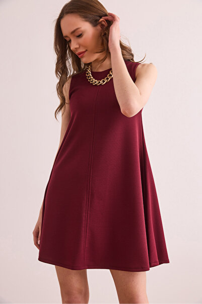 Olalook Γυναικείο μπορντό φόρεμα με καμπάνα με φερμουάρ πίσω ELB- 19002378