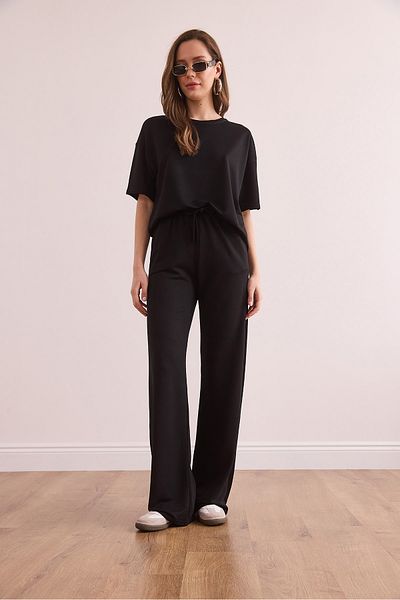 Olalook Women's Black Bottom Pocket Pants Top T-Shirt Set Tkm- 19000374