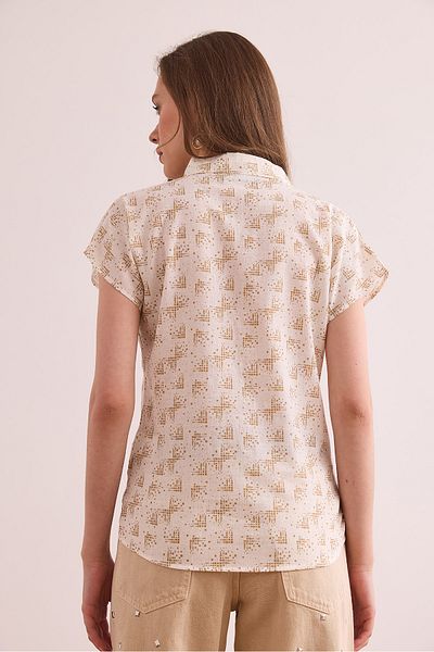 Olalook Γυναικείο πουκάμισο με νυχτερίδα Pixel Beige Flared Linen GML- 19001317
