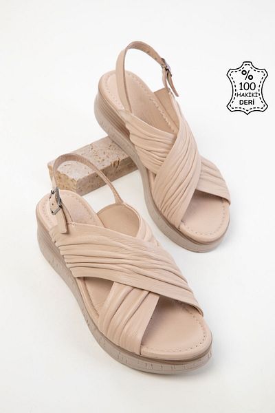 SOHO Beige Genuine Leather Women's Sandals 20540