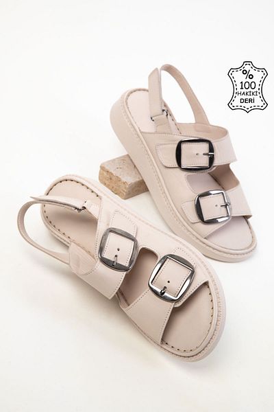 SOHO Beige Genuine Leather Women's Sandals 20530