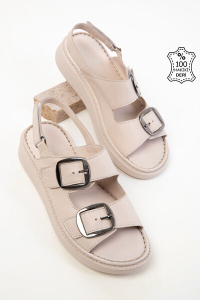SOHO Beige Genuine Leather Women's Sandals 20530