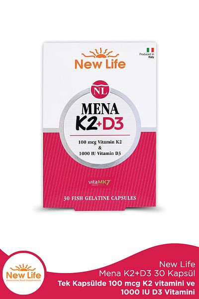 New Life Mena K2 D3 30 Capsules - 100Mcg Vitamin K2 + 1000Iu Vitamin D3
