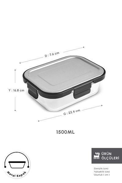 Karaca Vera Glass Storage Container with Metal Lid 1500 ml