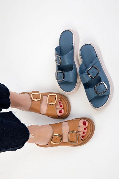 SOHO Tan Genuine Leather Women's Slippers 20521