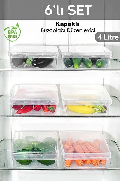Meleni Home 6 Pieces Storage Container with Lid - Organizer Organizer Fruit Vegetable Food Container Storage Box 4 Liters