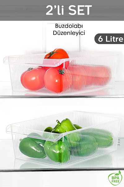 Meleni Home 2 Pieces In-Cabinet Refrigerator Organizer - Fruit Vegetable Storage Container Refrigerator Organizer Basket 6 Liters
