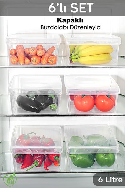 Meleni Home 6 Pieces Clamshell In-Cabinet Refrigerator Organizer - Fruit Vegetable Storage Container Refrigerator Organizer 6 Lt