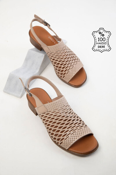 SOHO Bej Hakiki Deri Kadın Klasik Topuklu Ayakkabı 20519
